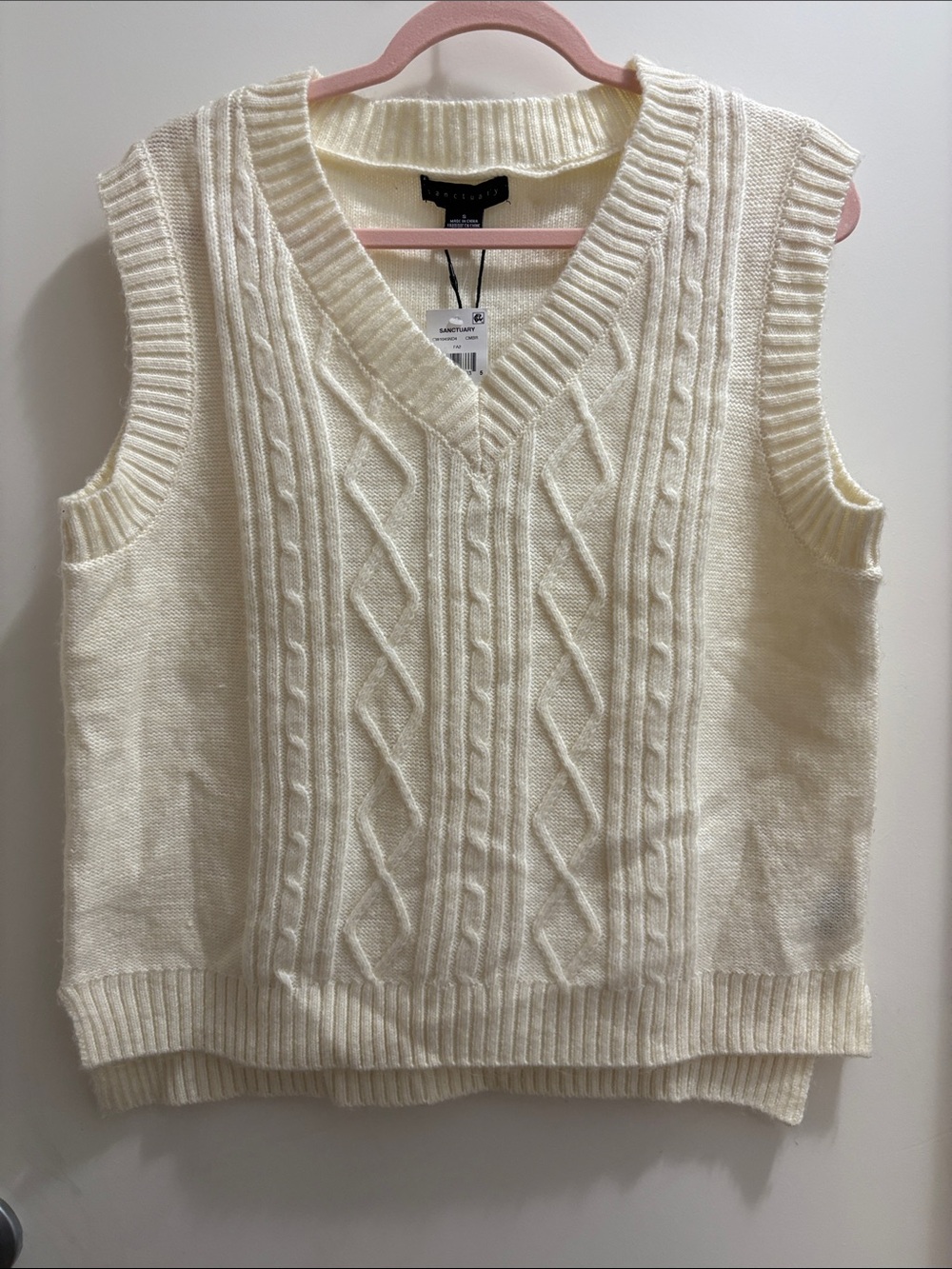 Sanctuary Cream Cable Knit V-Neck Sweater Vest